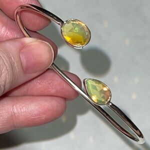Genuine Sterling Silver 925 Ethiopian Opal Faceted Flashy Flexible Cuff Bracelet